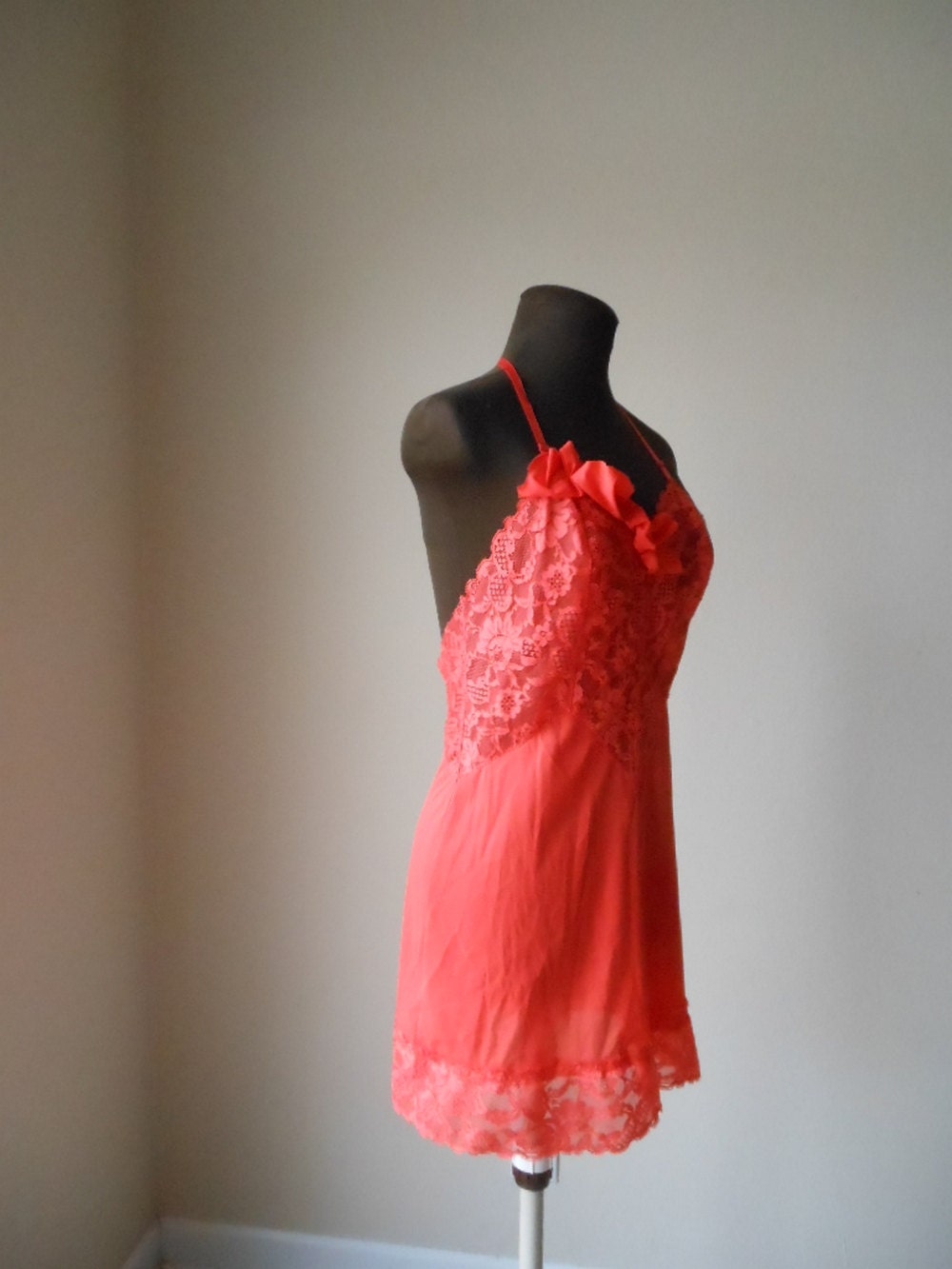Boho Coral Tattered Gown Shabby Chic Halter Bright Orange Lace Short Formal Bohemian Prom Party Evening Dress