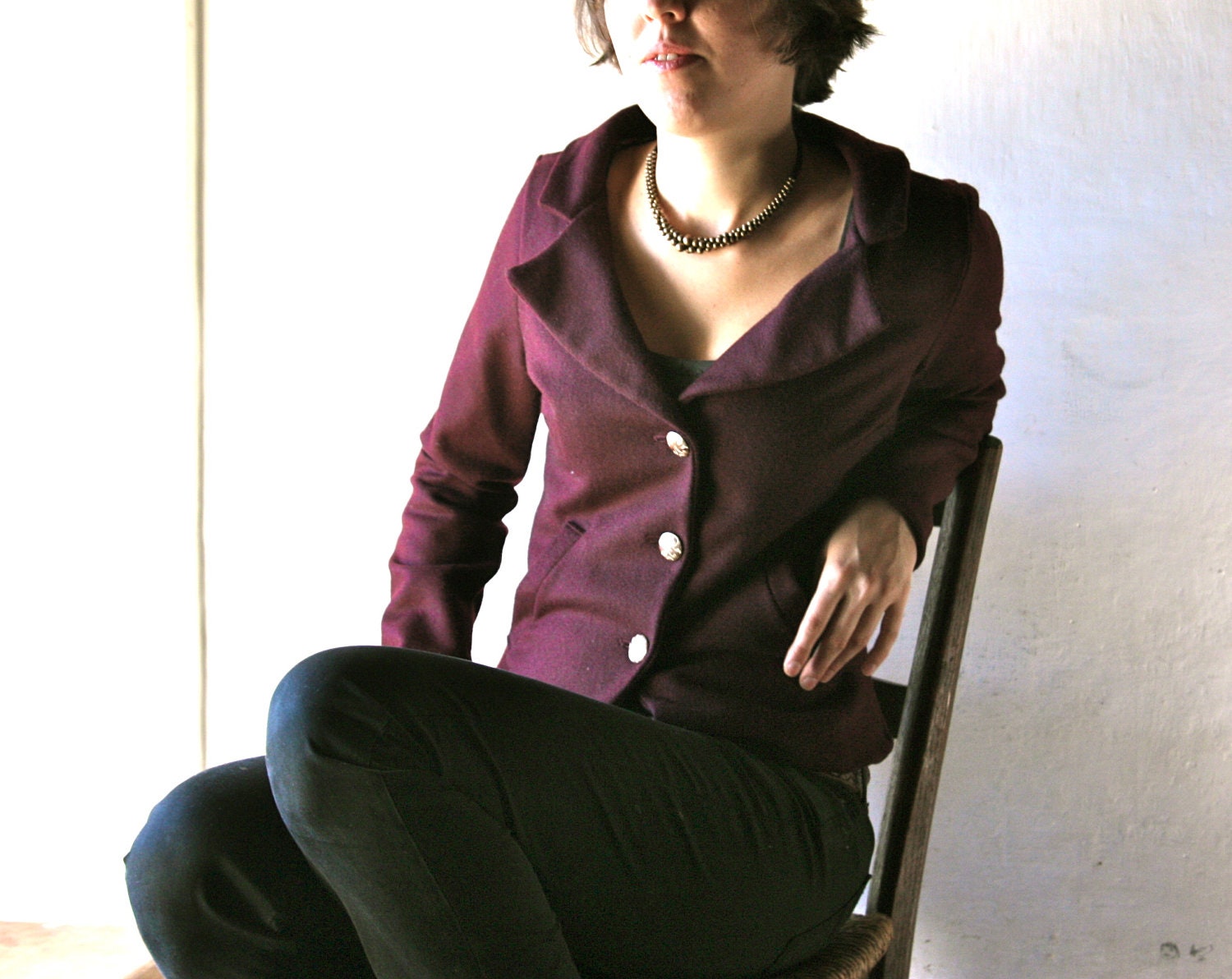 Womens Blazer - Jacket coat for women outerwear burgundy dark red wool winter coat