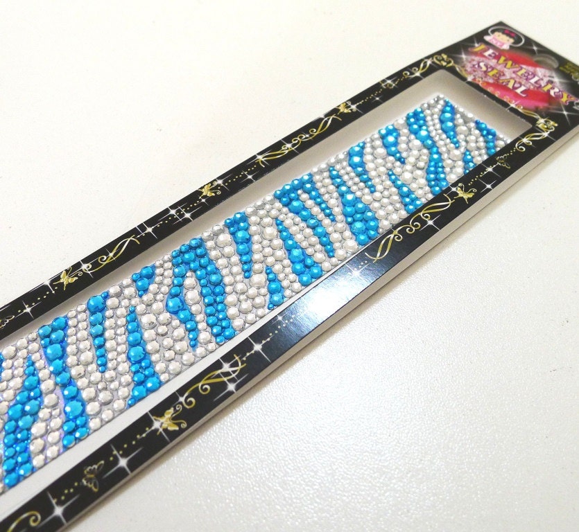 Kawaii Sparkling Rhinestone Sticker (Medium sheet) - Blue Tide (Blue and Silver/Clear)