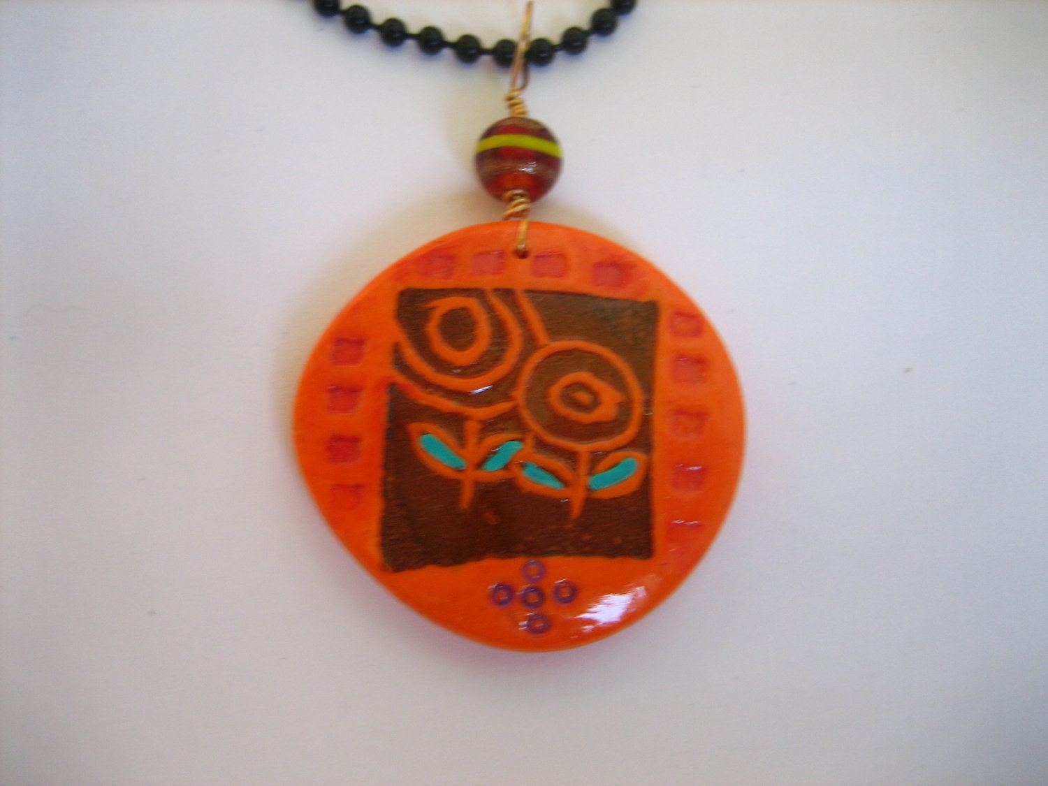 Recycled orange flower Pendant