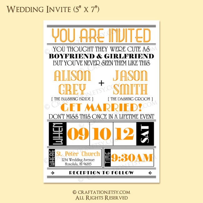 Custom Modern Vintage Retro Wedding Invitation Invite / RSVP Digital Design Set - Old Fashioned / Typography / Lines - DIY Printable