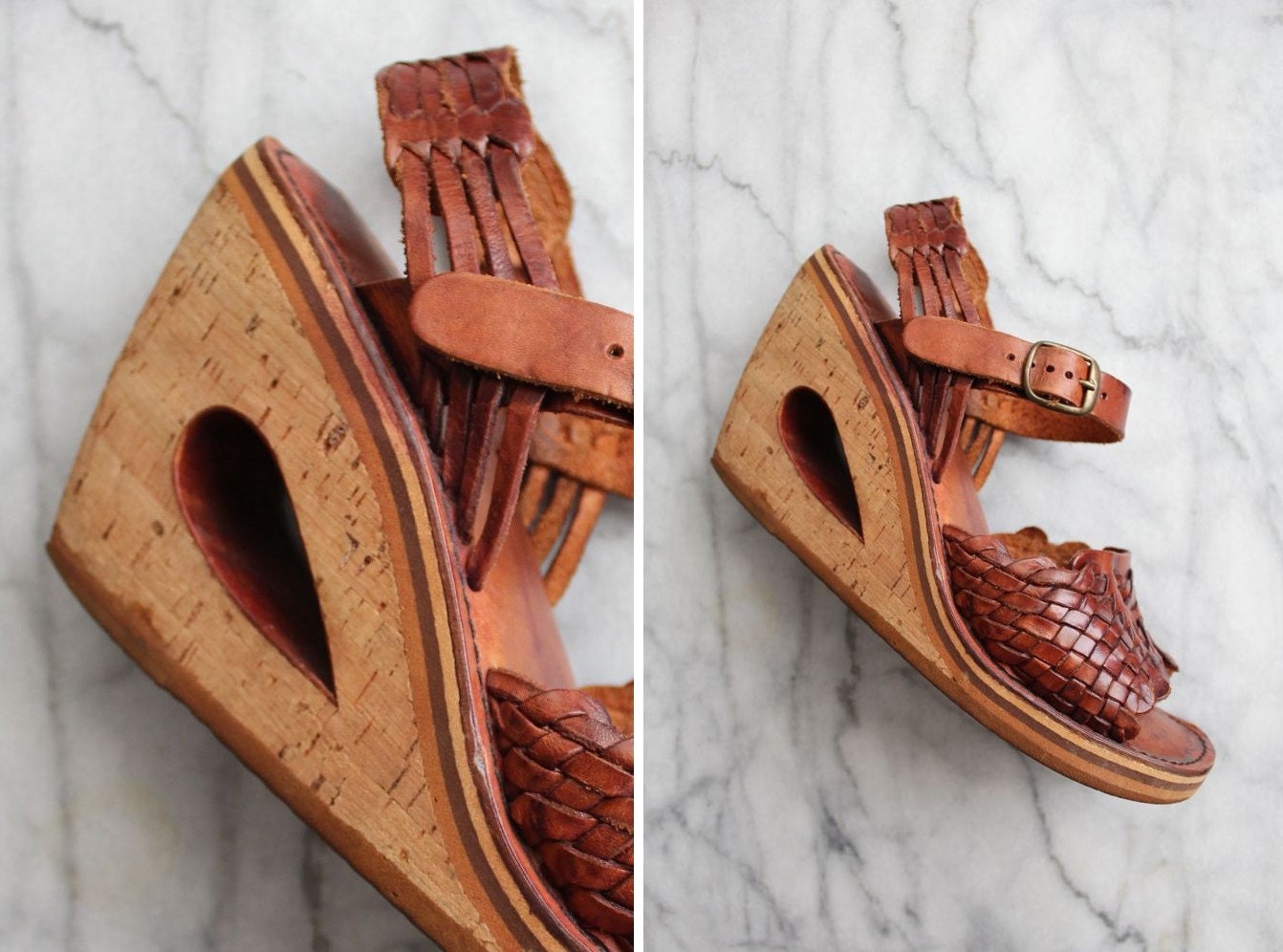 1970s vintage cut out wedge sandals / size 7.5