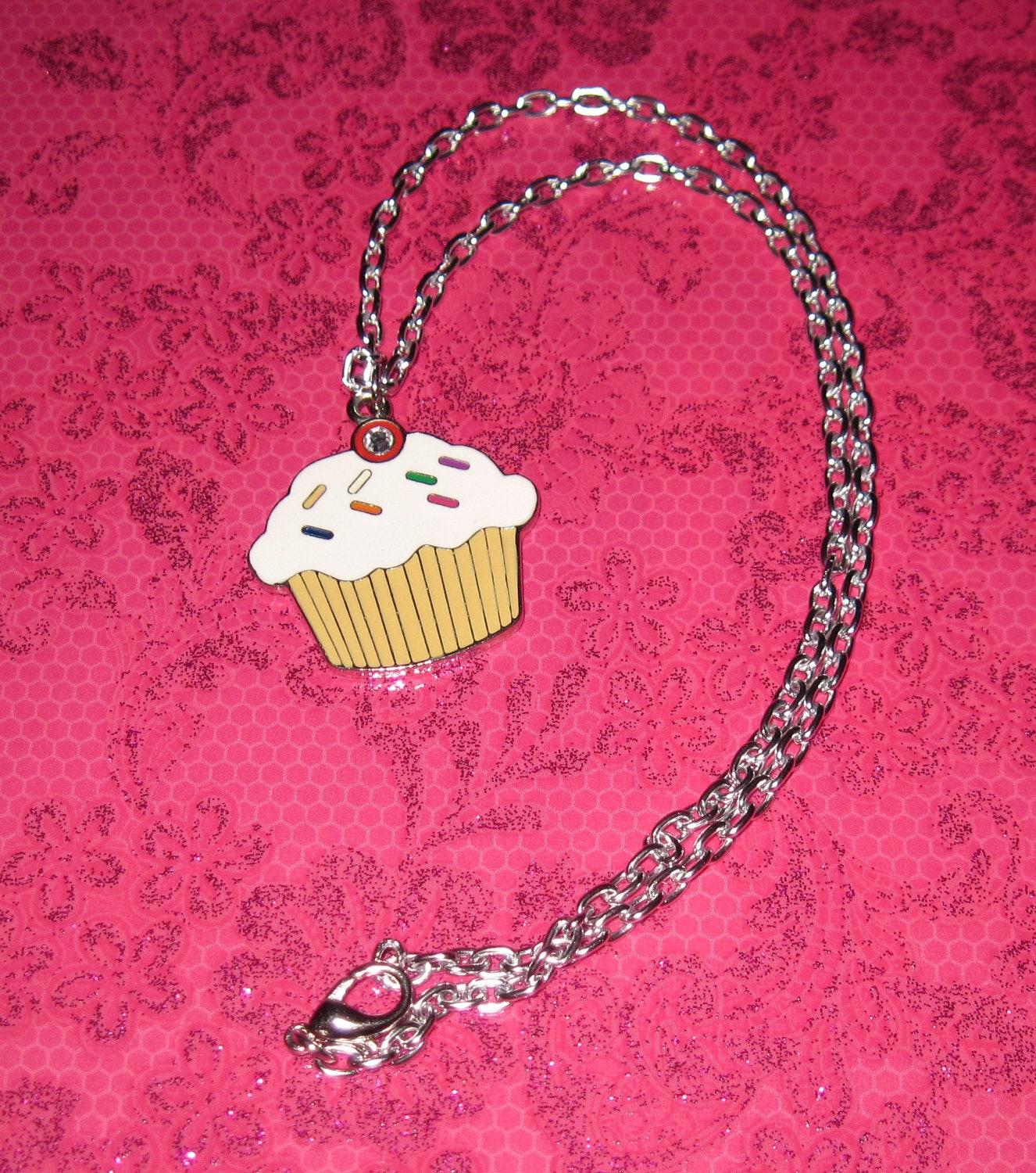 Cupcake Jewelry Necklace Pendant Charm w/ Gem Sprinkles Kawaii Punk Rock Emo Scene Yummy Cute Fun Sweet Treat FREE SHIPPING To USA & Canada