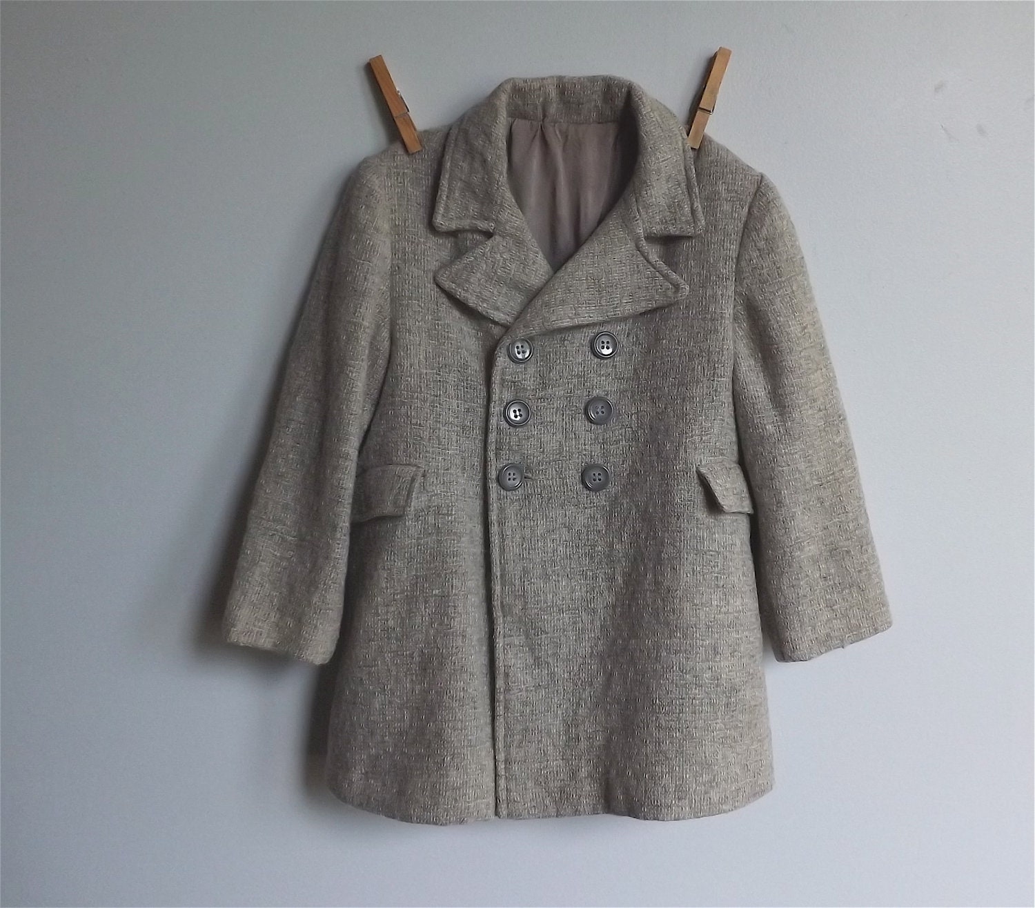 Vintage Child's Gray Wool Coat, Double-breasted