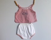Vintage 1950s striped lifeguard beach outfit, top and bloomers