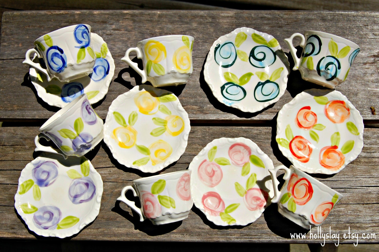 Personalized Tea Cups Handpainted.. . . Happy Colorful Flowers . . Lovely for tea parties and showers. . . Il_570xn