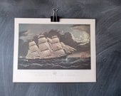 Nautical Ship Print : Large Vintage Lithograph with Red Cross