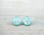 Tiny Earrings with Silver Foil - Round Ear Studs - Mint - Everyday Earrings - Childrens Jewelry - Gift idea