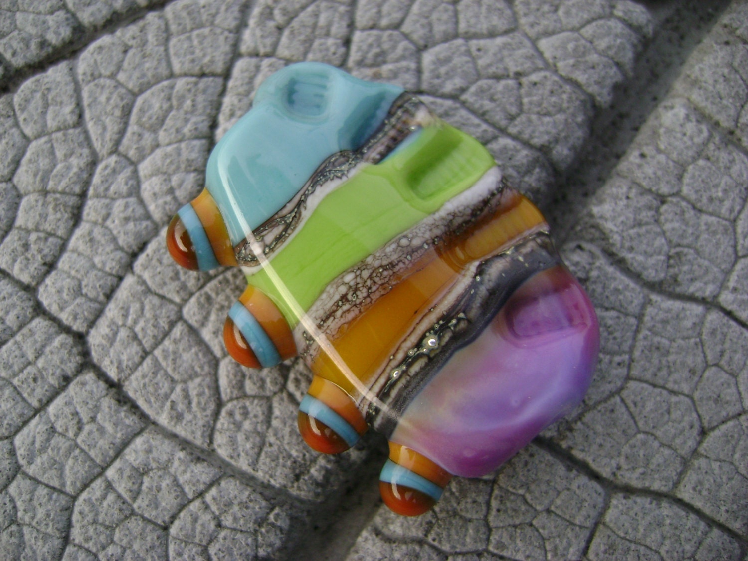 Multi Color Funky Focal Lampwork Bead by Cherie Sra R114 Flamed worked multi color glass focal bead