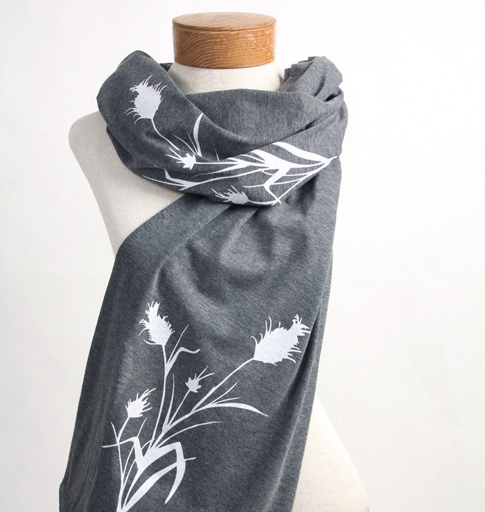 Wheat print Jersey cotton scarf in Heather Coal