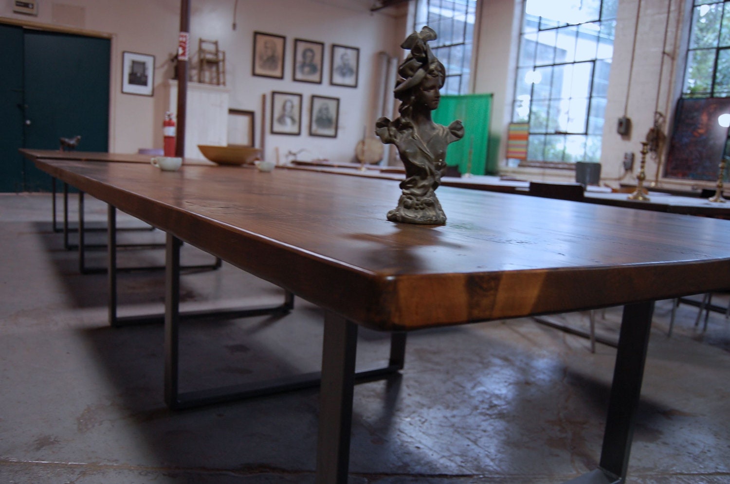Massive Custom Confrence Table.  Farm table with Welded Steel Legs.