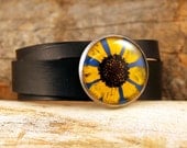 black eyed susan sunflower leather wrap bracelet