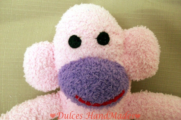 sock monkey plush toy Handmade Stuffed Animal Doll Baby pink