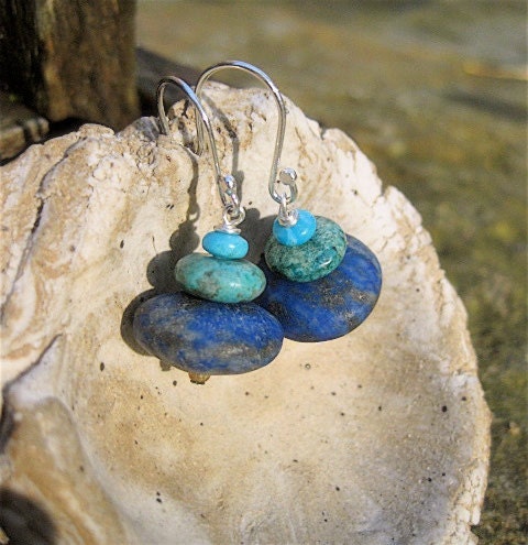 Lapis Lazuli and Turquoise Cairn Earrings Ascending