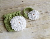 Baby Prop Diaper Cover & Headband w/ Flower  - Newborn Photography Props- Hand Crochet - Choose Your Color