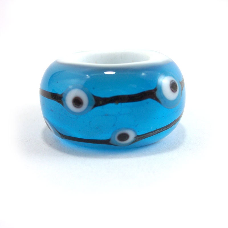 Blue with Dotted Trail Dreadlock or Focal Big Hole Lampwork Bead Handmade SRA