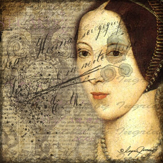 Elizabethan Maiden Digital Collage Greeting Card (Suitable for Framing)