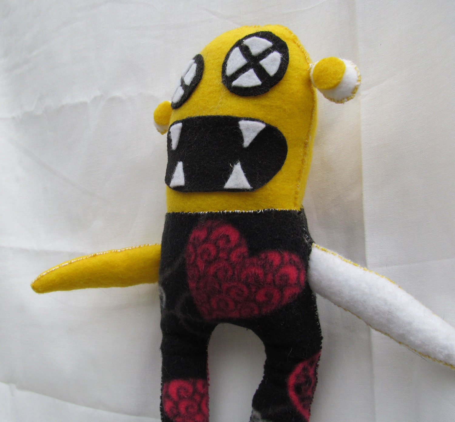 Cute felt zombie sock monkey with teeth plush hand stitched and embroidered