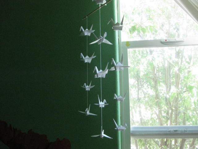 White Origami Cranes Mobile Hanging