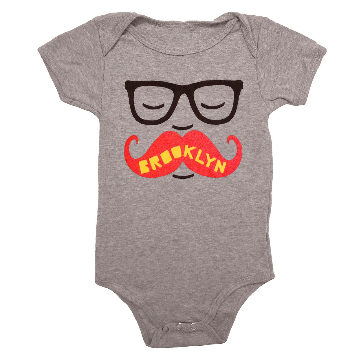 Brooklyn Mustache - Baby One Piece Bodysuit New York Glasses Cute Adorable Funny Hipster Romper Jumper Grey Onesie