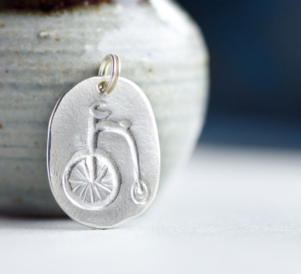 bicycle pendant, penny farthing pendant, silver jewellery,  fine silver, penny