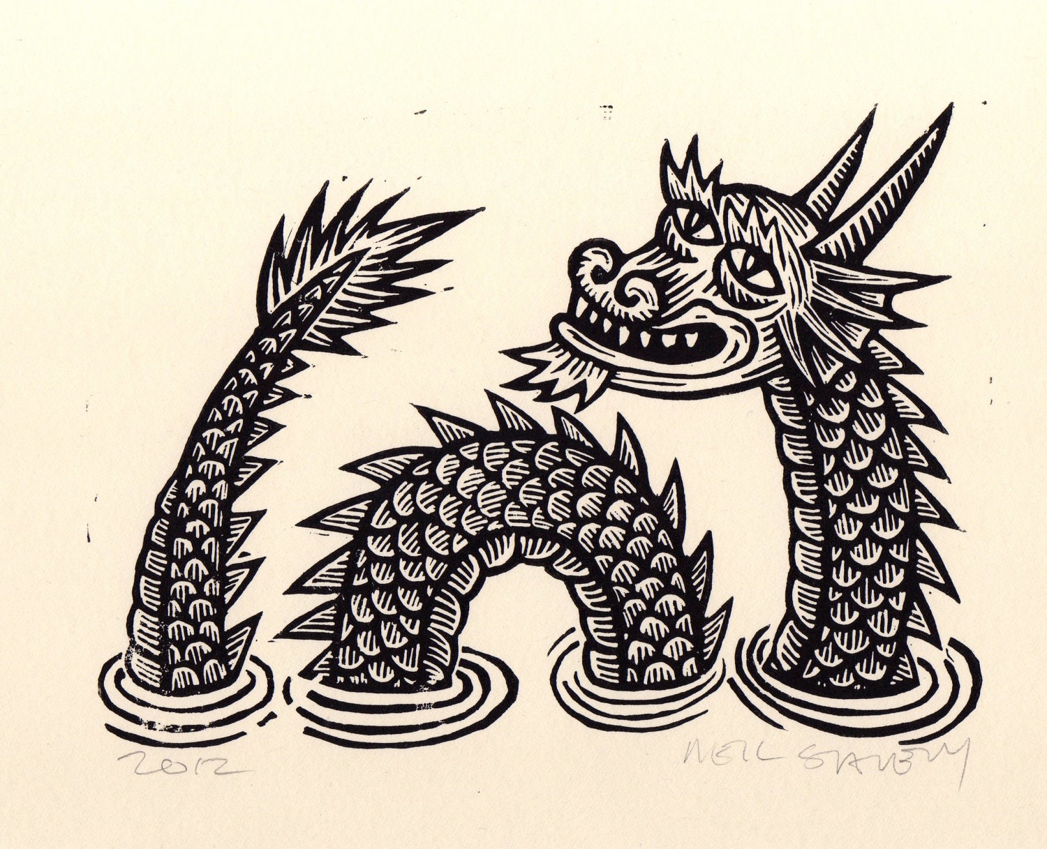 Sea Dragon Linocut Art Print