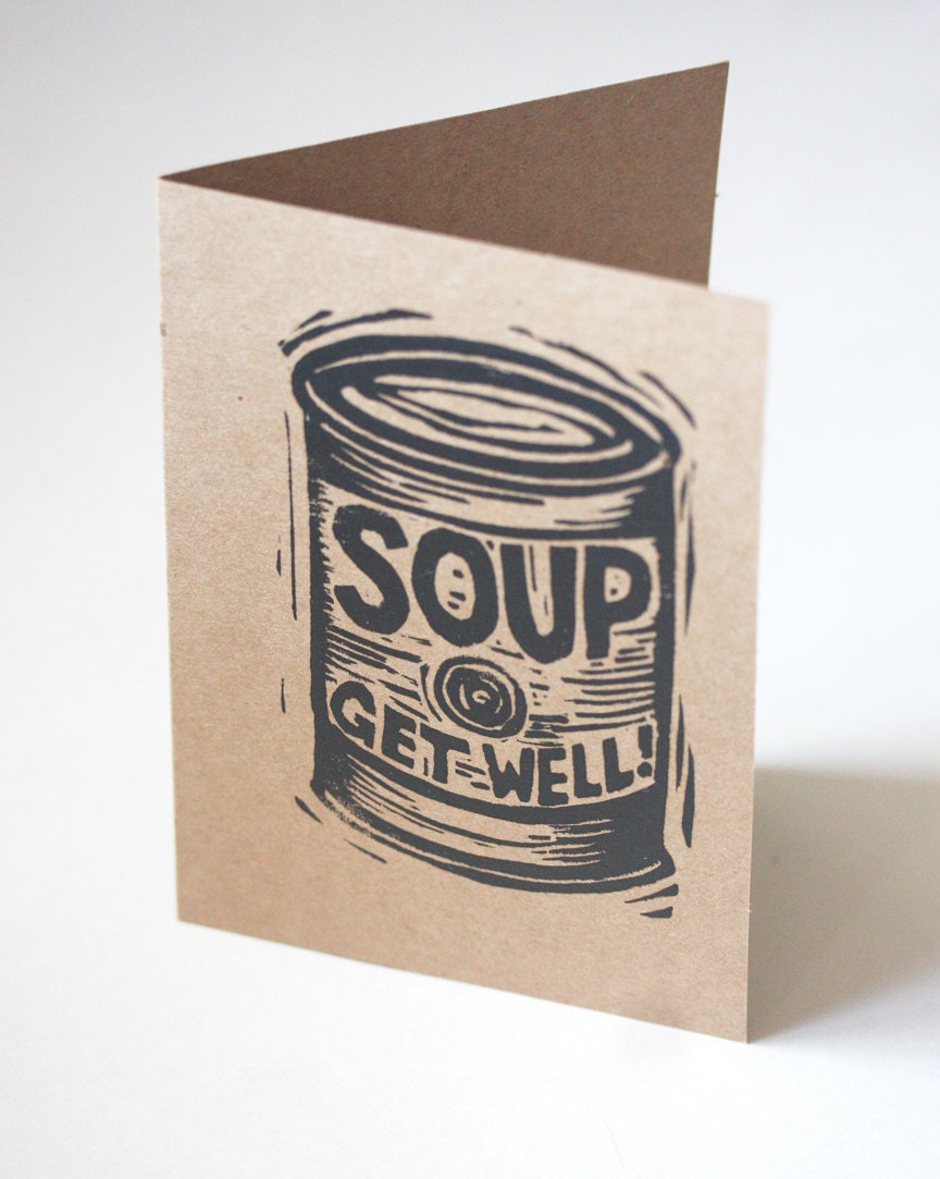 Get Well Soup Can Linocut Greeting Card