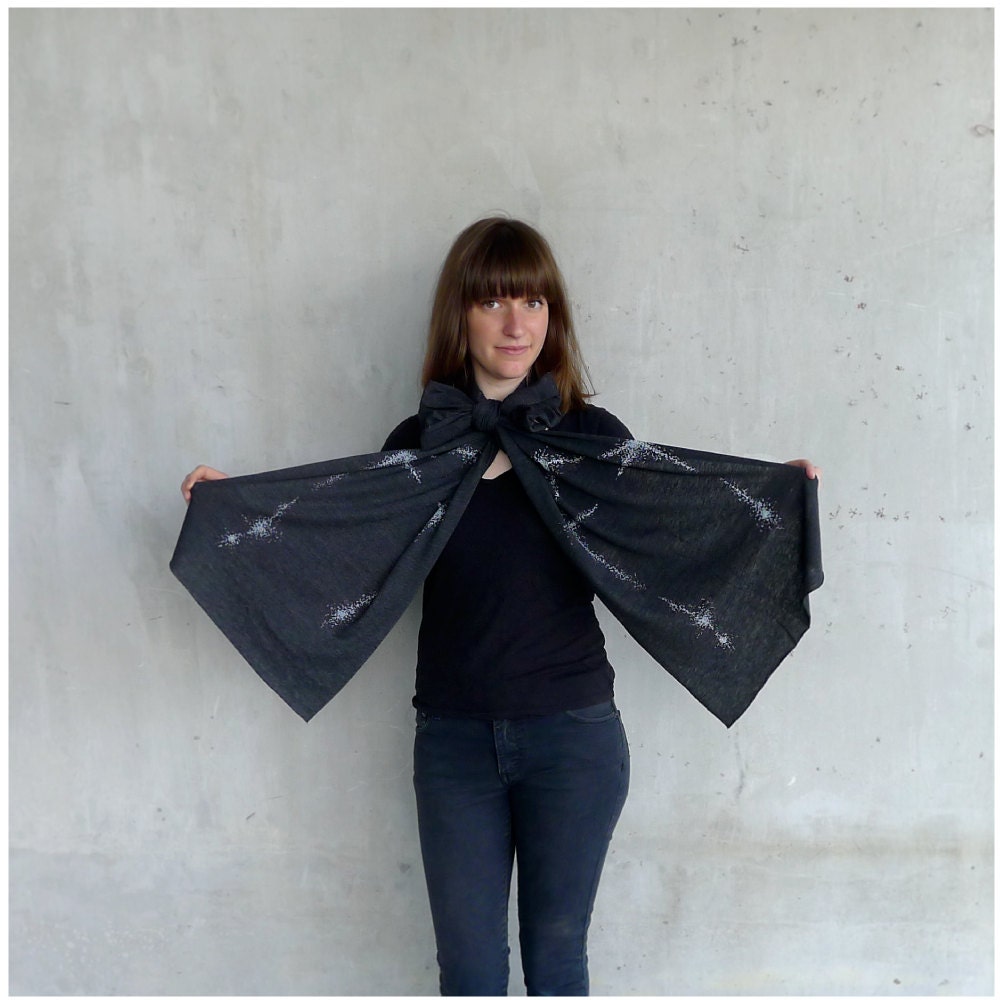 Libra Rising - black jersey scarf - unisex scarf - libra zodiac sign on heather black jersey - constellation / stars - birthday gift
