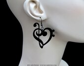 Treble & Bass Clef Heart Earrings - Laser Cut Acrylic - Music Notes