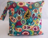 Wet Bag-Large Waterproof Wet Bag  12.5 x 12.5  Snap Handle  Turquoise Paisley