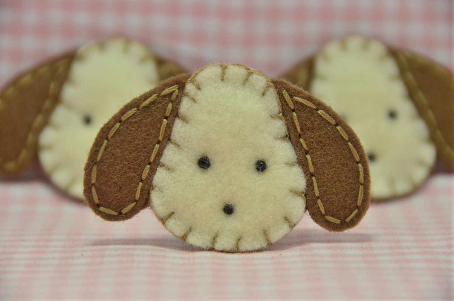 Set of 6pcs felt puffy dog head--chocolate (FT242)