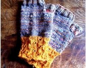 Custom Knit // Wild Apples : fingerless gloves in purple, red and orange, freeform knit with handspun and commercial natural fiber yarns