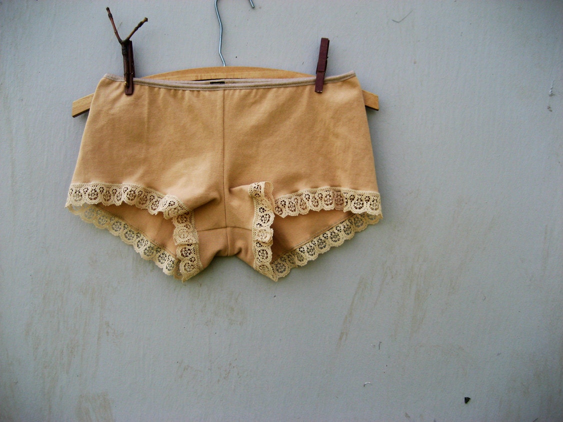 Gold Bough French Knickers Panties with Ivory Lace size Small Ready to Ship
