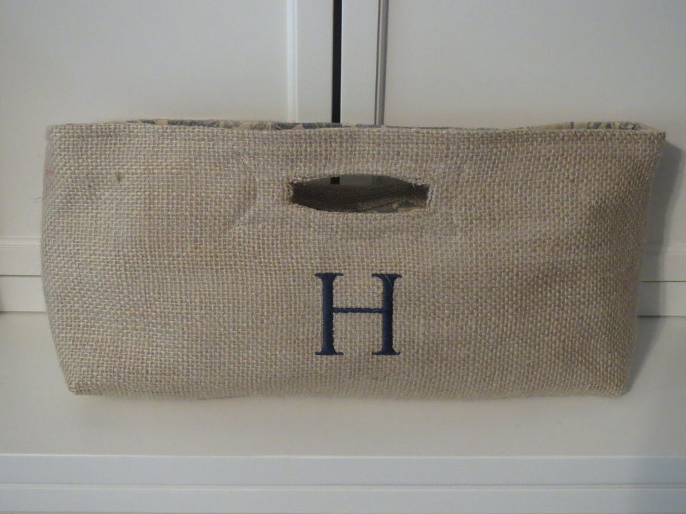 Monogrammed Burlap Wine Bag Embroidered H    Made and ready to ship