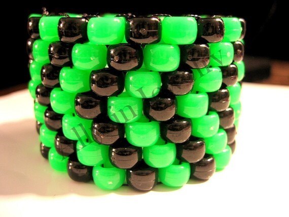 Green, Black Kandi Cuff, Neon Toxic Bracelet