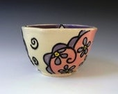 Pottery Flower Bowl - Pink Pottery Bowl - Purple Pottery Bowl - Purple Flower Bowl - Pink Flower Bowl - Whimsical Bowl - Painted Pottery