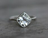 Cushion Cut White Topaz and Recycled Sterling Silver Solitaire Ring
