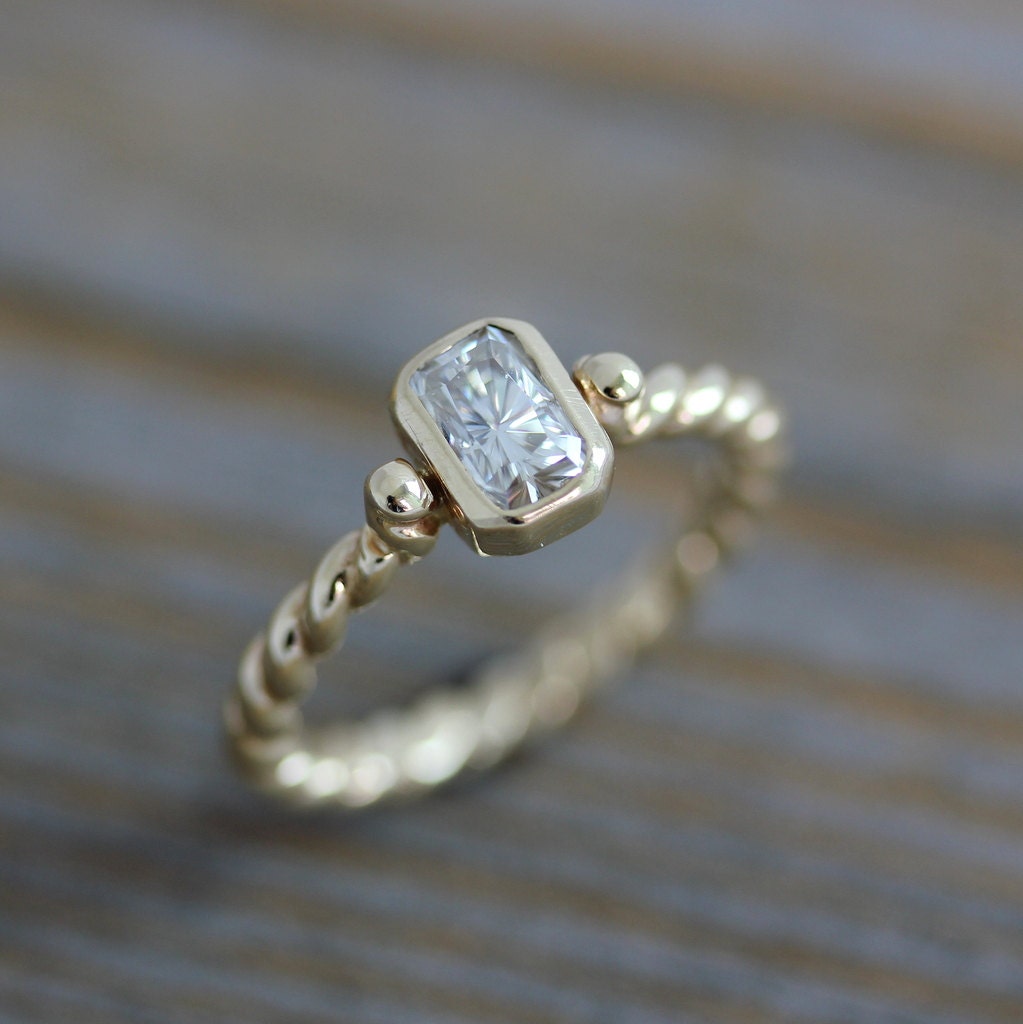Ready To Ship Size 6.5, Moissanite Engagement Ring, A Diamond Alternative in Recycled 14k Yellow Gold