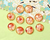 10pcs assorted red flowers clear glass dome cabochons 12mm (12-0607)