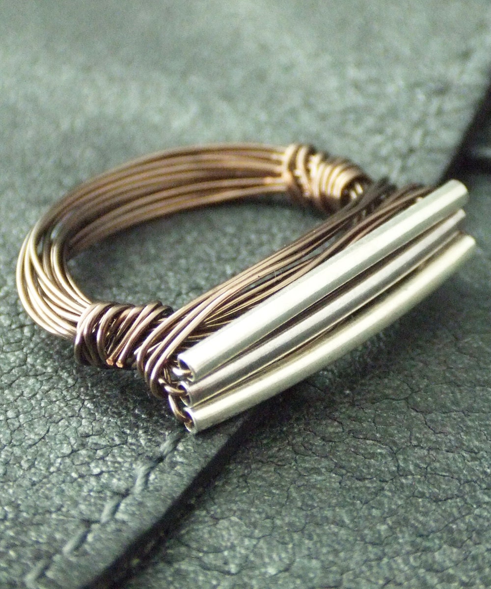 Hard Chic - Silver Tube Bronze Ring - Grey Metallic Urban Rocker