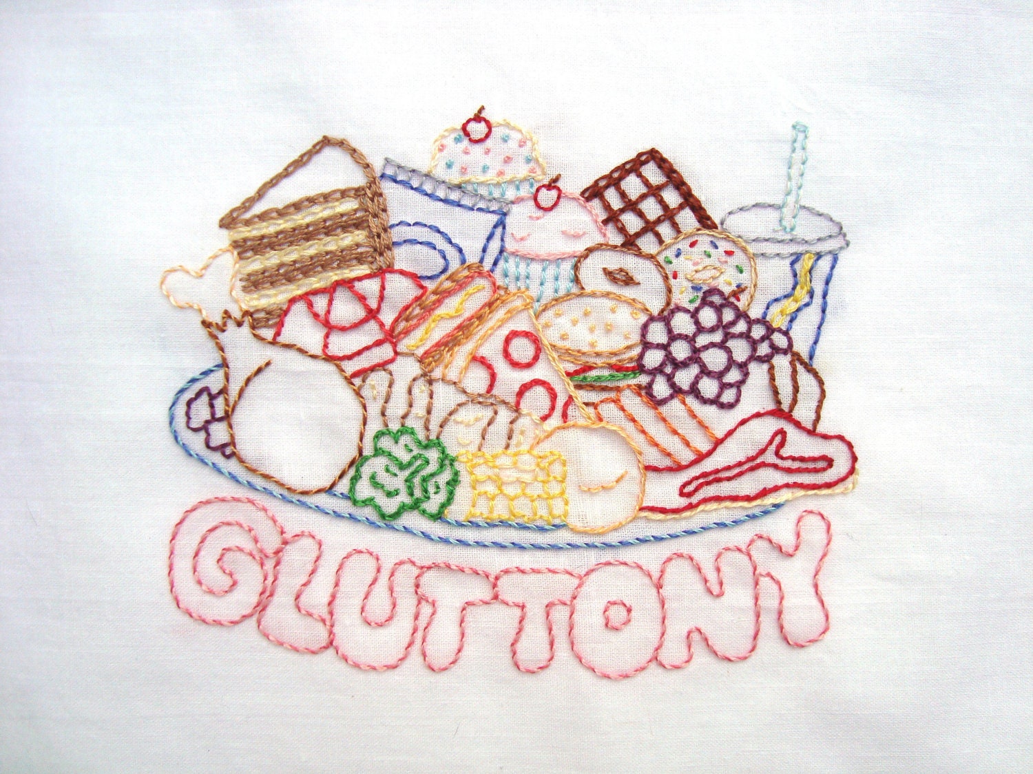 Gluttony Food Plate Hand Embroidery Pattern PDF: Seven Deadly Sins Collection