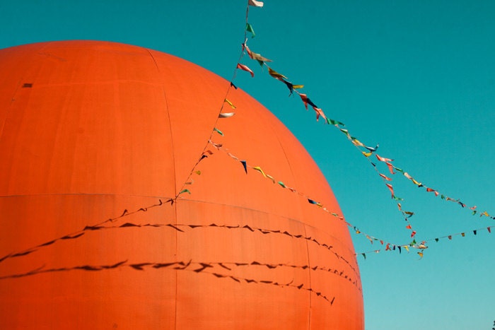 Orange photograph accent tangerine aquamarine flags pumpkin whimsey citrus fruit teal Montreal vintage diner bomobob