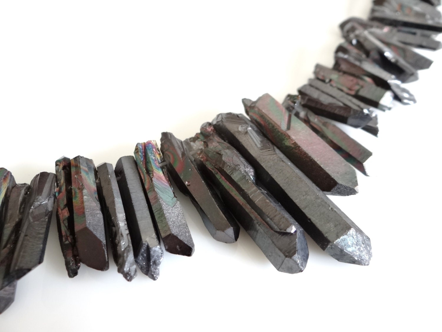1/2 STRAND----Mystic Black Quartz Crystal Tip Drilled Briolettes