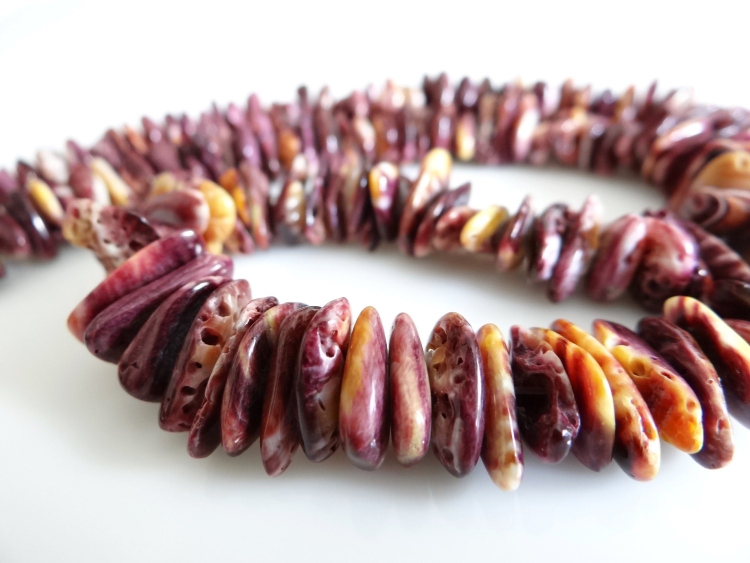 1/2 STRAND---All Natural--Purple and Orange Spiney Oyster Tip Drilled Nuggets