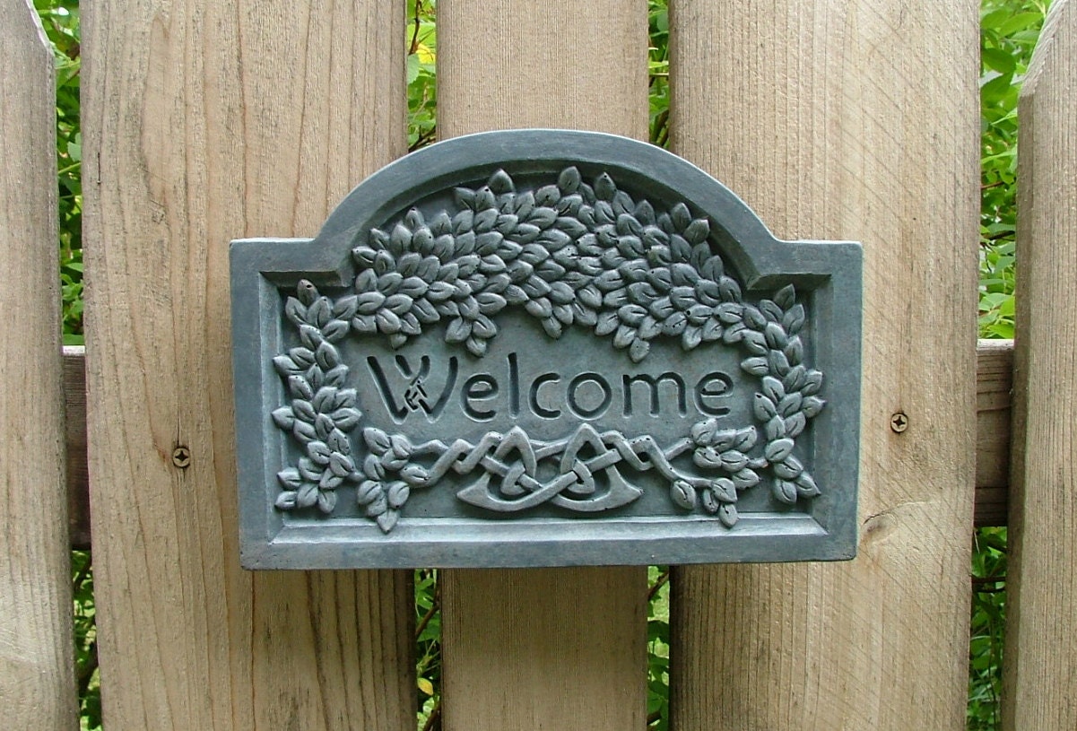 Concrete Welcome Plaque (Bluestone) Garden Sculpture Sign