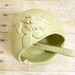French Salt Pig Handcrafted Spoon Spring Green Salt Cellar Ceramic Stoneware Pottery For Gourmet Cook Or Kitchen Leaf Decor