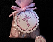 Personalized Hershey Kiss Baptism Favor Set, Christening Favor Set, pink cross on white, set of 20