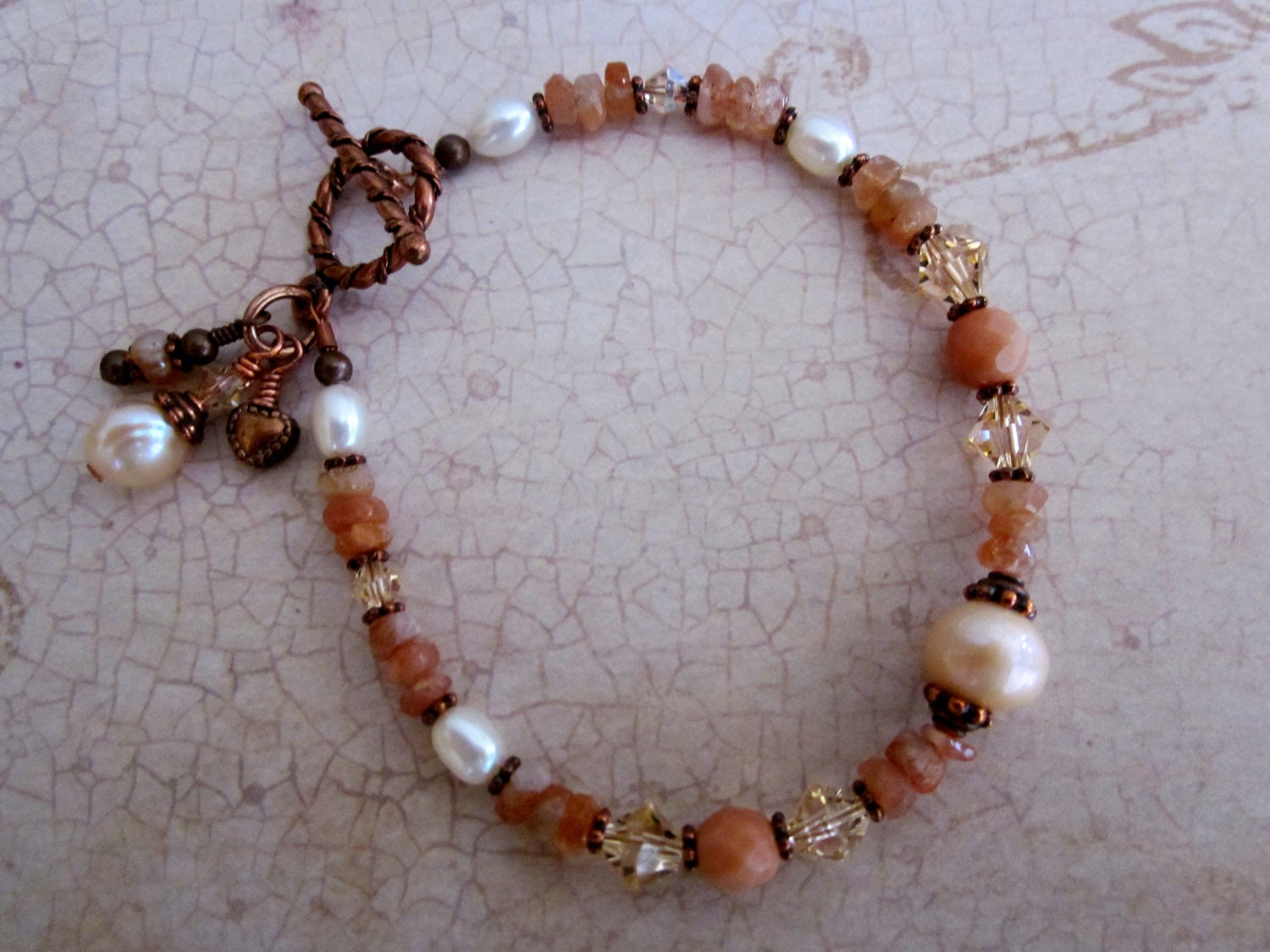 Sunstone Beaded Bracelet with Pearl & Crystal