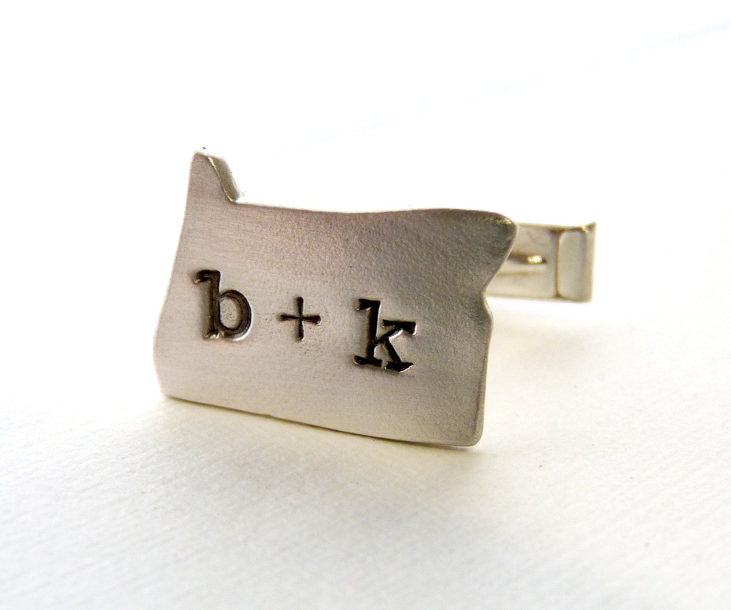 State Shaped Cuff Links with Latitude Longitude Coordinates and Initials