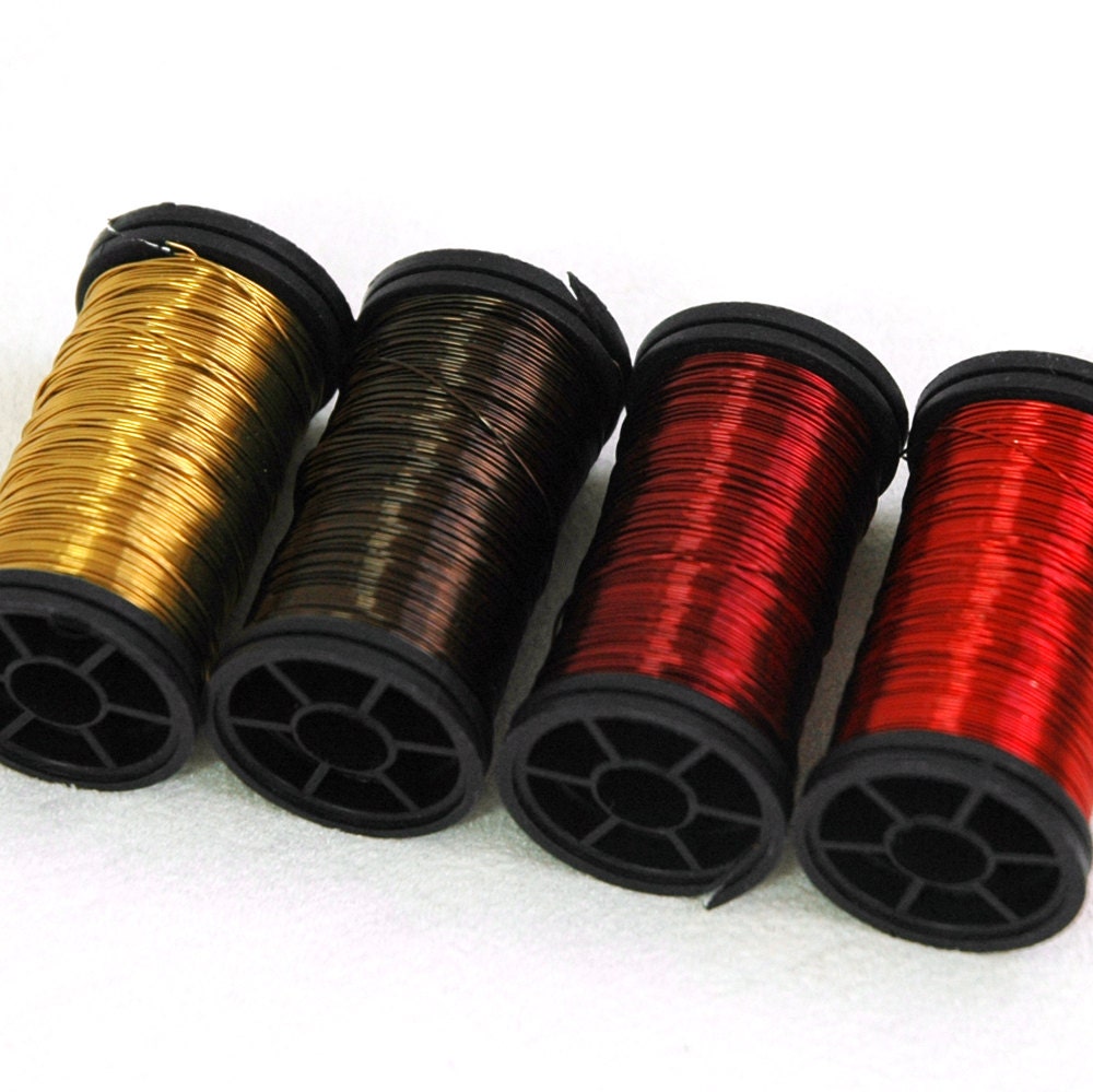 Colored wire earth Autumn fall colors 28 Gauge - 4 spools - red wine, red, brown, mustard